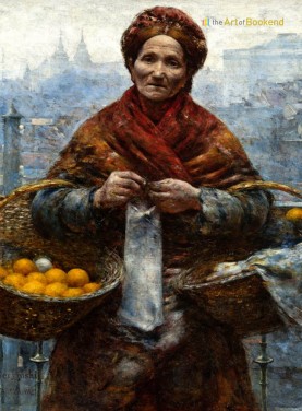 Le serre-livres la Juive aux oranges d'après un tableau de Aleksander Gierymski. Hauteur 19 cm