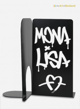 Serre-livres Mona Lisa graffiti. Décoration en métal par découpe laser. Hauteur 19 cm