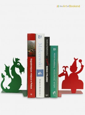 Serre-livres Cracovie avec les personnages du Lajkonik le dragon de Wawel. Hauteur 15 cm