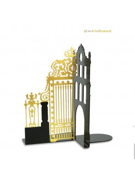 Le magnifique serre-livres Grille Royale du château de Versailles. Version gauche. Couleur noir/doré. Hauteur 19 cm