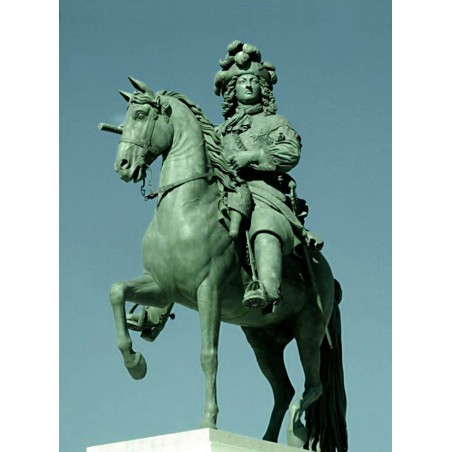 The statue of the sun king Louis XIV by Pierre Cartellier and Louis Petitot in front of the Palace of Versailles