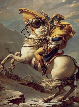 Napoléon franchissant le Grand-Saint-Bernard lors de la campagne d'Italie. Tableau de Jacques-Louis David