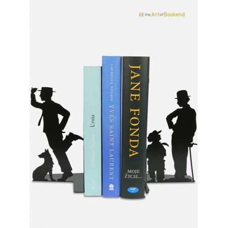 Bookends Charlie Chaplin and Buster Keaton. Metal decorations made in the European Union. Height 19 cm